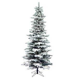 Vickerman 6.5-ft Leg Base Utica Fir Slim Right Side Up Flocked Green Artificial Christmas Tree