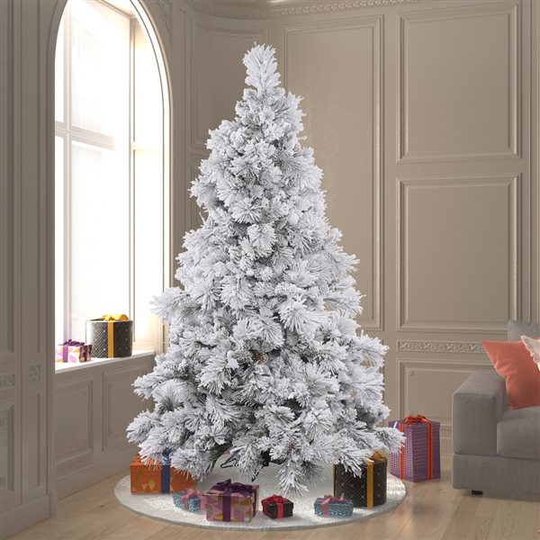 Vickerman 7.5-ft Leg Base Alberta Pine Full Right Side Up Flocked White Artificial Christmas Tree