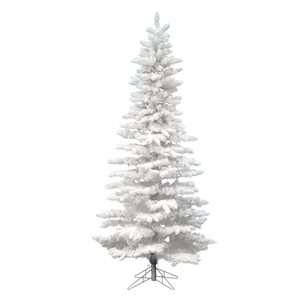 Vickerman 6.5-ft Fir Leg Base Pine Slim Right Side Up Flocked White Artificial Christmas Tree