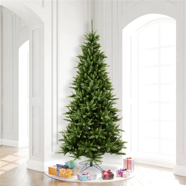 Vickerman 8.5-ft Leg Base Camdon Fir Slim Right Side Up Green Artificial Christmas Tree