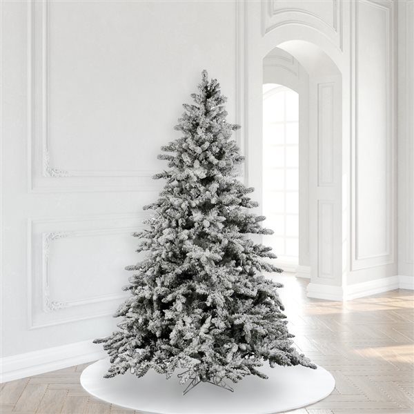 Vickerman 6.5-ft Leg Base Utica Fir Full Right Side Up Flocked White Artificial Christmas Tree