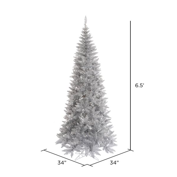 Vickerman 6.5-ft Leg Base Tinsel Fir Slim Right Side Up Silver Artificial Christmas Tree