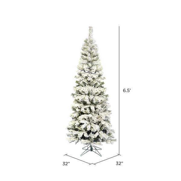 Vickerman 6.5-ft Pine Leg Base Full Right Side Up Flocked White Artificial Christmas Tree