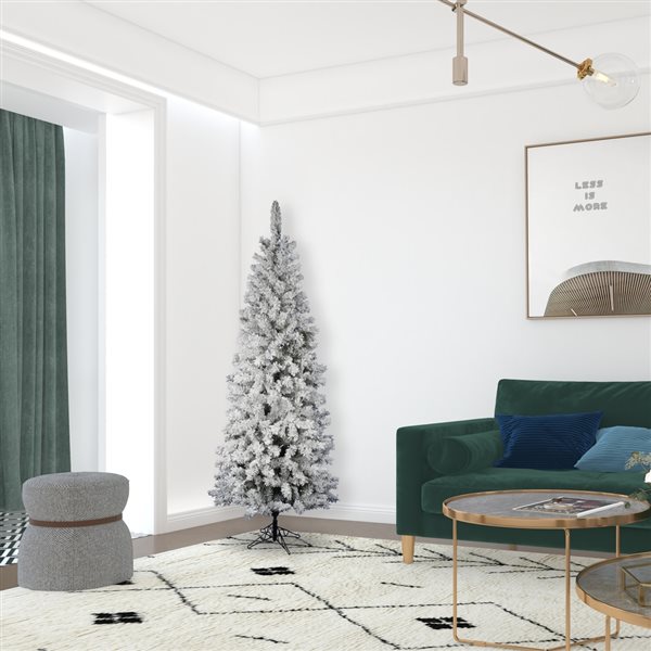 Vickerman 6.5-ft Pine Leg Base Full Right Side Up Flocked White Artificial Christmas Tree