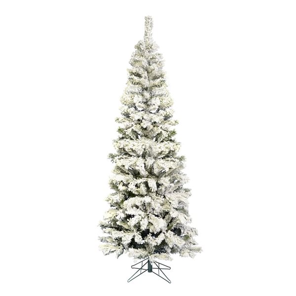 Vickerman 6.5-ft Pine Leg Base Full Right Side Up Flocked White Artificial Christmas Tree