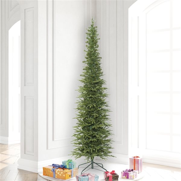 Vickerman 7.5-ft Leg Base Bixley Pencil Pine Slim Right Side Up Green Artificial Christmas Tree