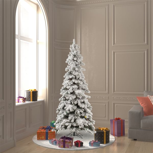 Vickerman 6-ft Leg Base Kodiak Spruce Full Right Side Up Flocked White Artificial Christmas Tree