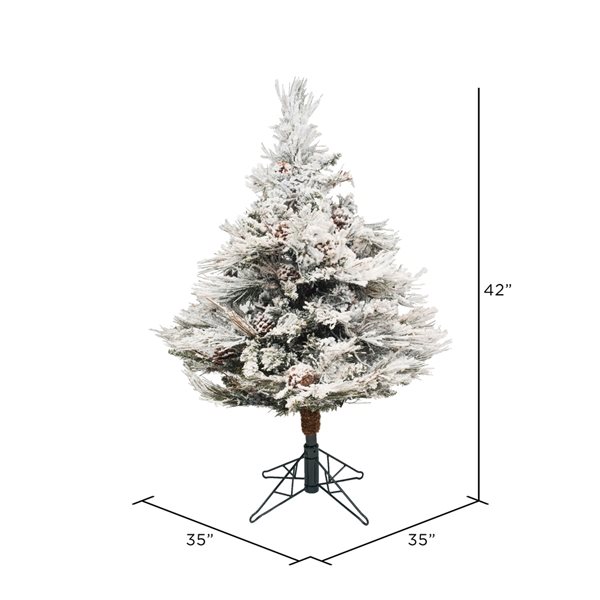 Vickerman 3.5-ft Leg Base Alberta Pine Full Right Side Up Flocked White Artificial Christmas Tree