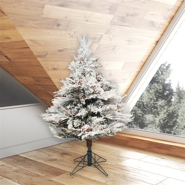 Vickerman 3.5-ft Leg Base Alberta Pine Full Right Side Up Flocked White Artificial Christmas Tree