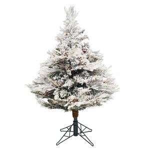 Vickerman 3.5-ft Leg Base Alberta Pine Full Right Side Up Flocked White Artificial Christmas Tree