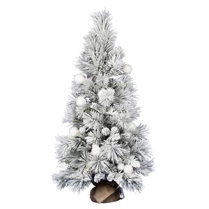 Vickerman 4-ft Burlap Base Beacon Pine Flocked Full Right Side Up Green Artificial Christmas Tree