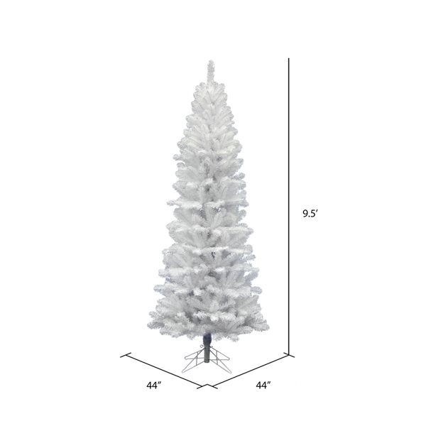 Vickerman 9.5-ft Leg Base Pencil Salem Pine Slim Right Side Up White Artificial Christmas Tree