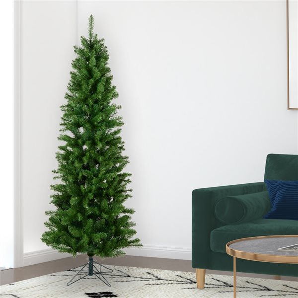 Vickerman 6.5-ft Leg Base Pencil Slim Salem Pine Right Side Up Green Artificial Christmas Tree