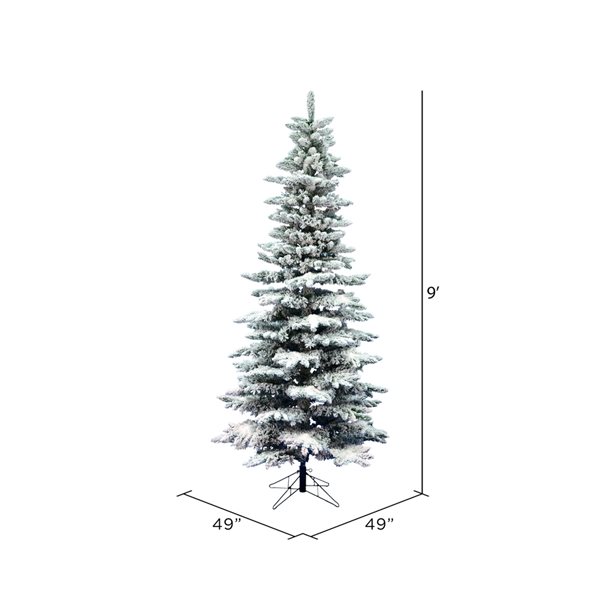 Vickerman 9-ft Leg Base Utica Fir Slim Right Side Up Flocked White Artificial Christmas Tree