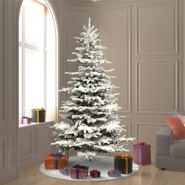 Vickerman 7.5-ft Leg Base Grand Fir Full Right Side Up Flocked White Artificial Christmas Tree