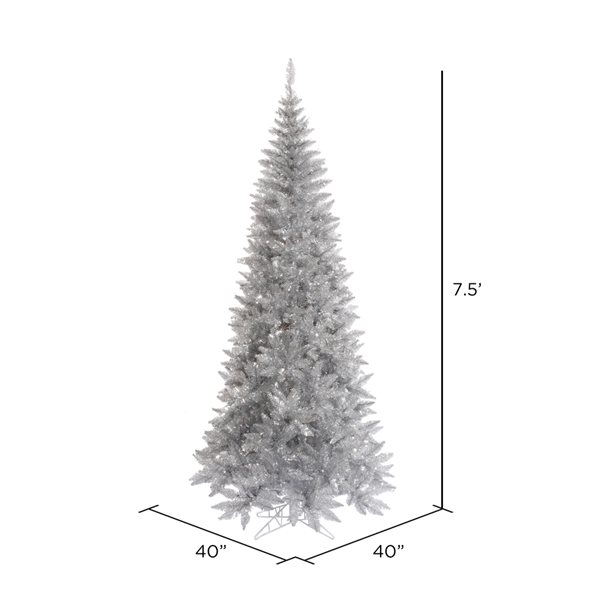 Vickerman 7.5-ft Leg Base Tinsel Slim Right Side Up Silver Artificial Christmas Tree