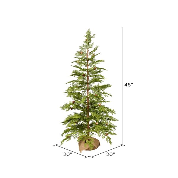 Vickerman 4-ft Burlap Base Cedar Pine Full Right Side Up Green Artificial Christmas Tree