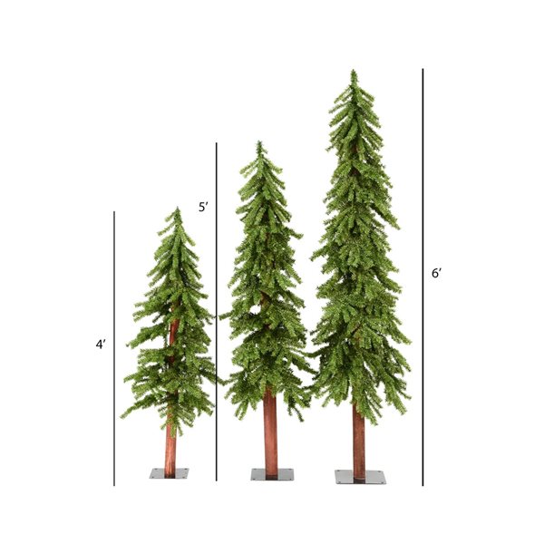 Vickerman 6-ft Pine Leg Base Alpine Full Right Side Up Green Artificial Christmas Tree - Set of 3