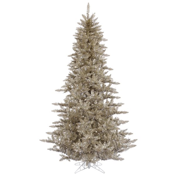 Vickerman 7.5-ft Leg Base Tinsel Full Right Side Up Champagne Artificial Christmas Tree