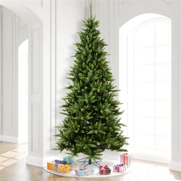 Vickerman 9.5-ft Leg Base Camdon Fir Slim Right Side Up Green Artificial Christmas Tree