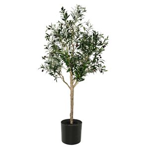Vickerman 60-in Green Artificial Olive Tree in Black Planter Pot