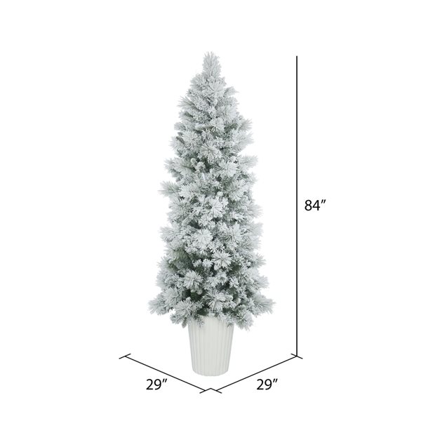 Vickerman 7-ft Potted Pine Full Right Side Up Flocked White Artificial Christmas Tree