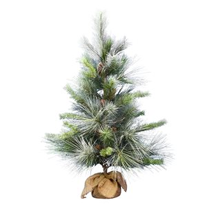 Vickerman 4-ft Pine Full Right Side Up Green Artificial Christmas Tree with Burlap Base