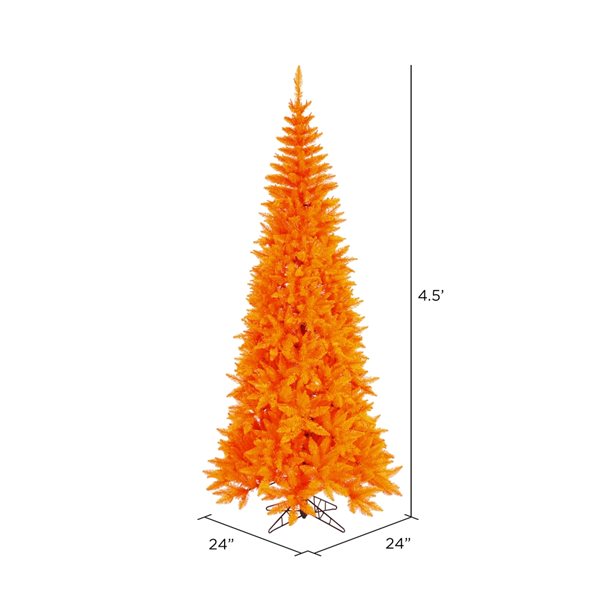 Vickerman 4.5-ft Fir Leg Base Pine Slim Right Side Up Orange Artificial Christmas Tree