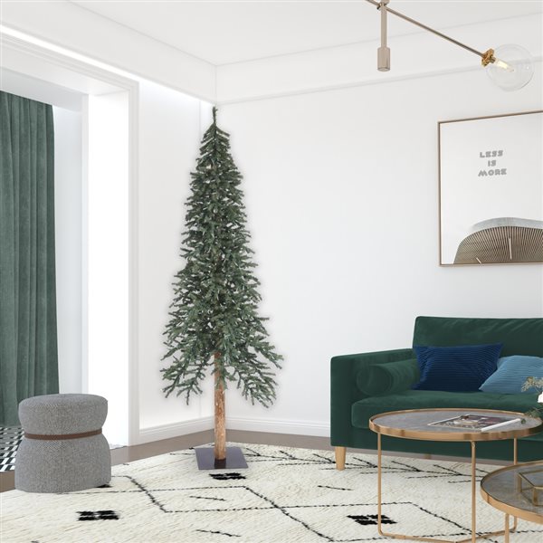 Vickerman 8-ft Pine Leg Base Alpine Full Right Side Up Green Artificial Christmas Tree