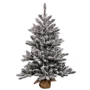 Vickerman 3.5-ft Burlap Base Pine Full Right Side Up Flocked White Artificial Christmas Tree
