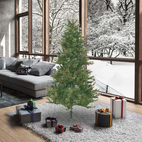 Vickerman 6.5-ft Leg Base Mixed Country Pine Slim Right Side Up Green Artificial Christmas Tree