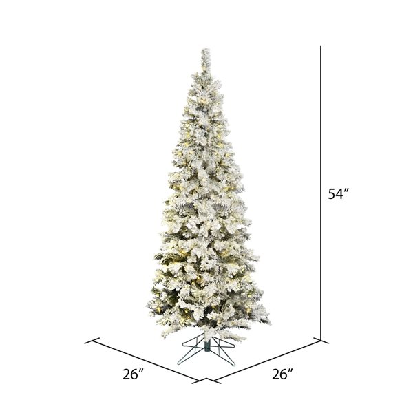 Vickerman 4.5-ft Leg Base Pencil Pacific Pine Slim Right Side Up Flocked Green Artificial Christmas Tree