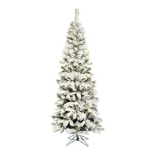 Vickerman 4.5-ft Leg Base Pencil Pacific Pine Slim Right Side Up Flocked Green Artificial Christmas Tree