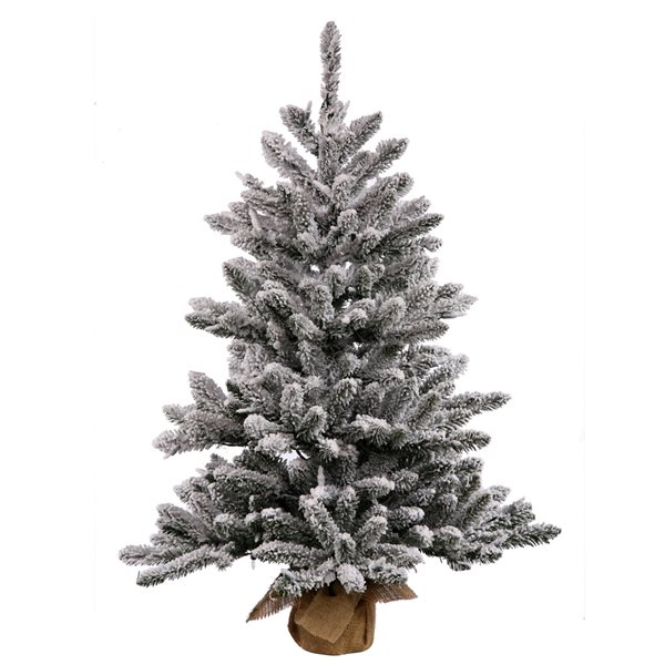 Vickerman 3-ft Burlap Base Pine Full Right Side Up Flocked White Artificial Christmas Tree