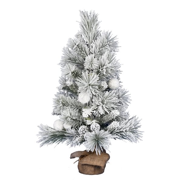 Vickerman 3-ft Burlap Base Pine Full Right Side Up Flocked Green Artificial Christmas Tree