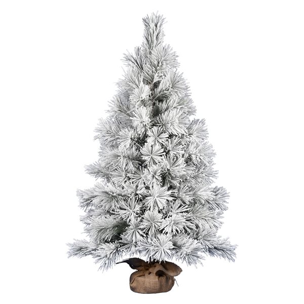 Vickerman 4-ft Burlap Base Full Pine Right Side Up Flocked Green Artificial Christmas Tree