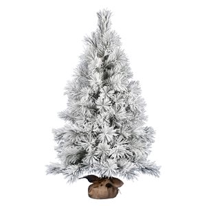 Vickerman 4-ft Burlap Base Full Pine Right Side Up Flocked Green Artificial Christmas Tree