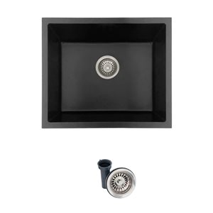 Stylish Pietra 22-in Dual Mount Single Bowl Black Granite Kitchen Sink with Strainer