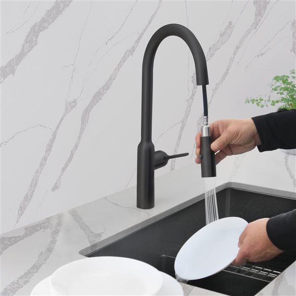 Stylish Matte Black 1-handle Deck Mount Pull-down Commercial/residential Kitchen Faucet