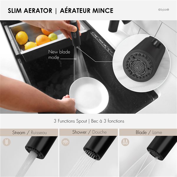 Stylish Matte Black 1-handle Deck Mount Pull-down Commercial/residential Kitchen Faucet