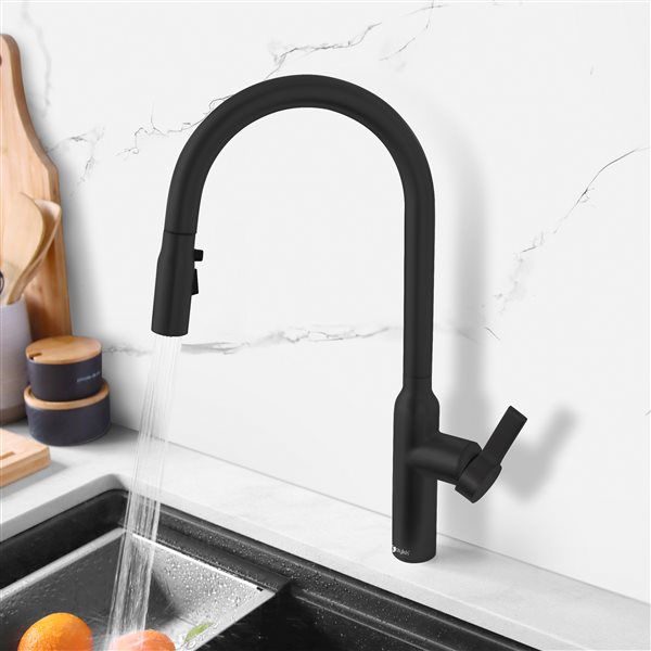 Stylish Matte Black 1-handle Deck Mount Pull-down Commercial/residential Kitchen Faucet