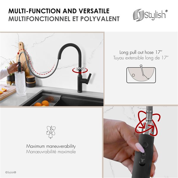 Stylish Matte Black 1-handle Deck Mount Pull-down Commercial/residential Kitchen Faucet