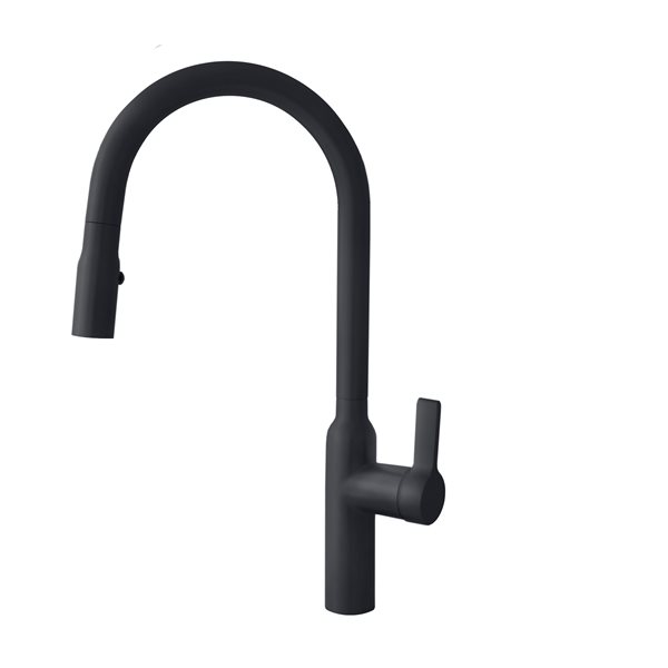 Image of Stylish | Matte Black 1-Handle Deck Mount Pull-Down Commercial/residential Kitchen Faucet, Stainless Steel | Rona