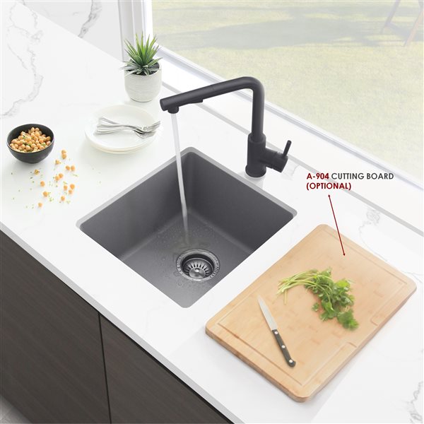 Stylish Pietra 16-in Dual Mount Single Bowl Gray Composite Granite Kitchen Sink with Strainer