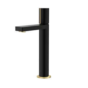 Stylish Bathroom Vessel Matte Black with Brushed Gold 1-Handle Bathroom Faucet