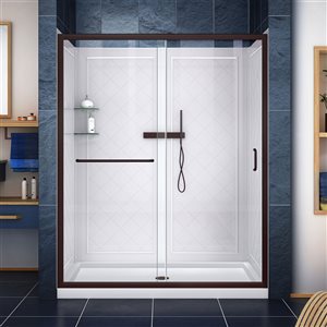 DreamLine Infinity-Z White 60-in x 30-in x 77-in Centre Drain Alcove Shower Kit - 3-Piece