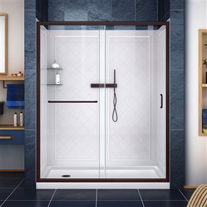 DreamLine Infinity-Z White 60-in x 30-in x 77-in Left Drain Alcove Shower Kit - 3-Piece