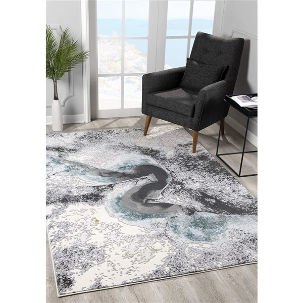 Rug Branch Tapis d'intérieur moderne abstrait rivière gris bleu - 6x9