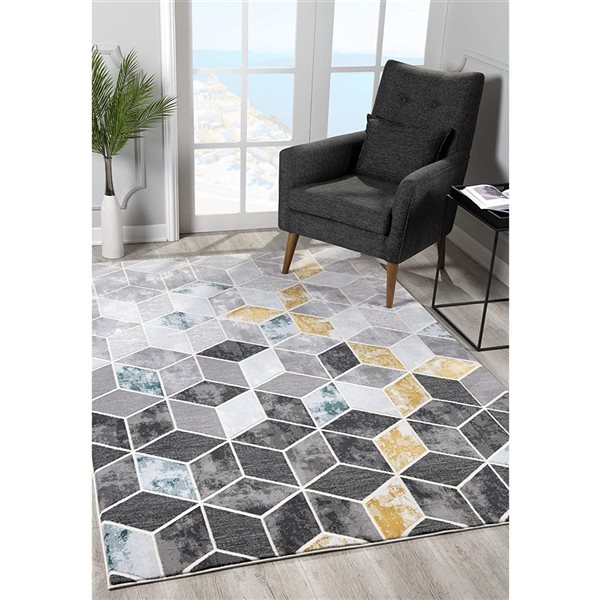 Rug Branch Contemporary Abstract Geometric Grey Yellow Indoor Area Rug - 5x7