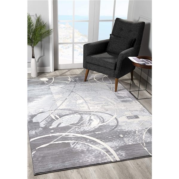 Rug Branch Tapis d'intérieur contemporain abstrait gris beige - 8 x 10